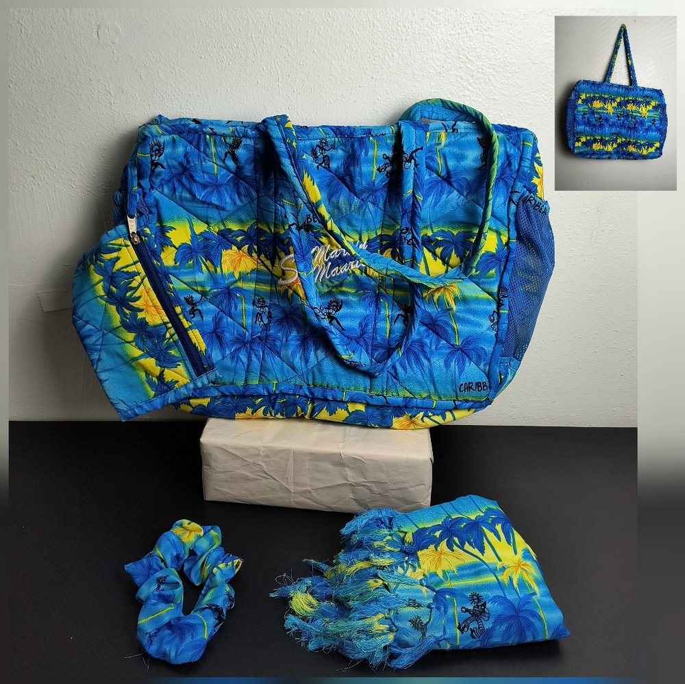 Rima St Matin Beachworld Set 4 Pcs Beach Quilted Tote Blue Vacation Beach